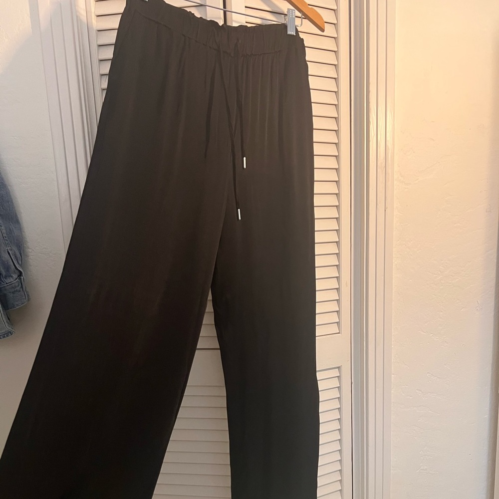 Satin straight leg black drawstring pants, Zara size large.